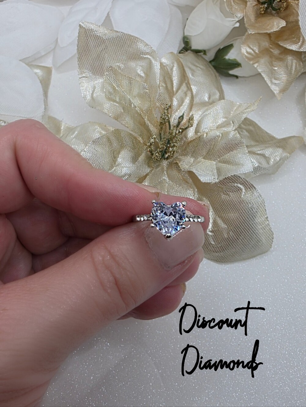Violet Heart Diamond White Baguette Diamonds on Ring Cocktail Ring 925 Silver